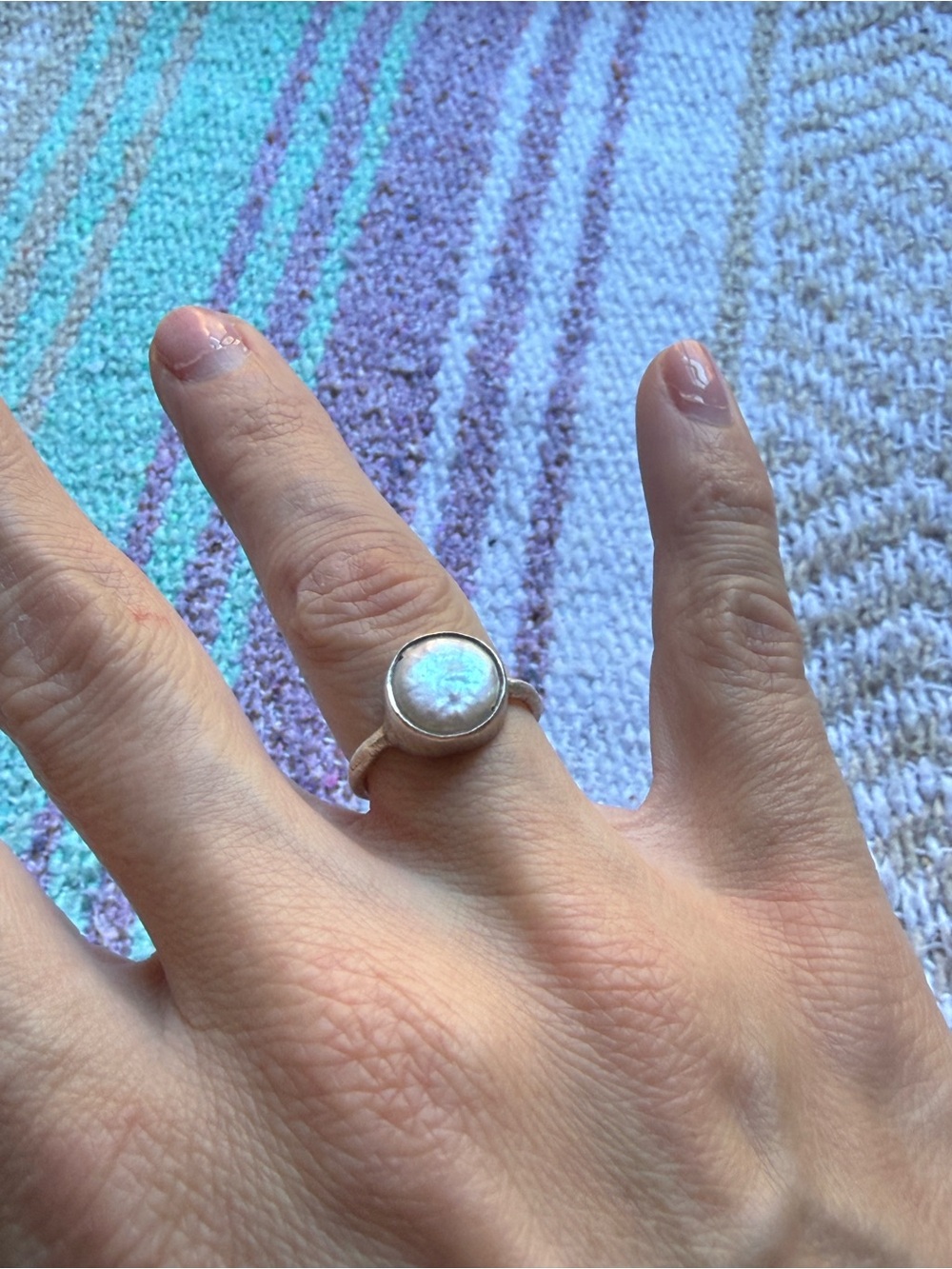 Sterling silver bezel set freshwater baroque pearl ring size 7